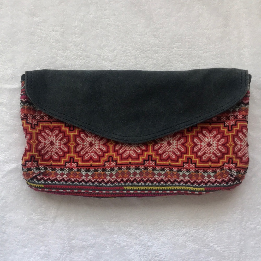 Lucky Brand embroidered suede clutch